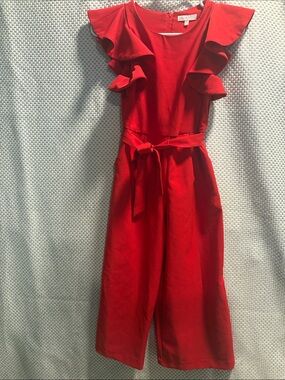 GB girls Red Ruffle Shoulder Jumpsuit